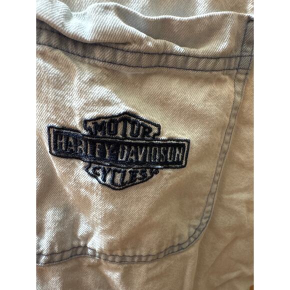 harley davidson biker blues denim snap shirt 2xl usa made sleeveless vintage - Picture 4 of 7